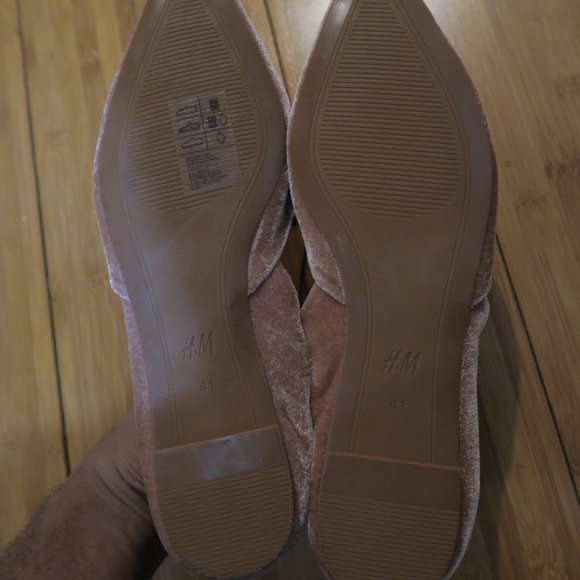 H&M Women's Blush Color Velvet Slip On Pointy Toe Twee Preppy Flats Shoes Sz 9.5 - Picture 7 of 8